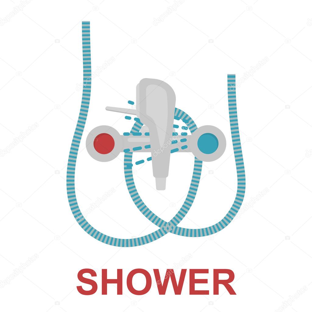 Shower head with water drops icon cartoon. Single silhouette plumbing