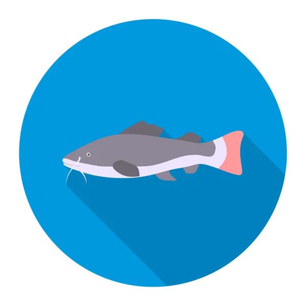 Phractocephalus hemioliopterus icono de pescado plano. Singe acuario icono de los peces del mar, la vida del océano sombra larga . — Vector de stock