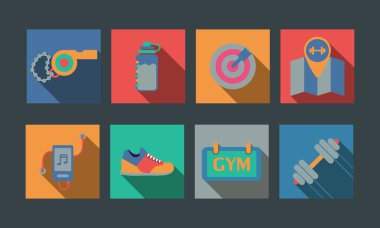 Fitness simgesi ile farklı renk düz tasarım