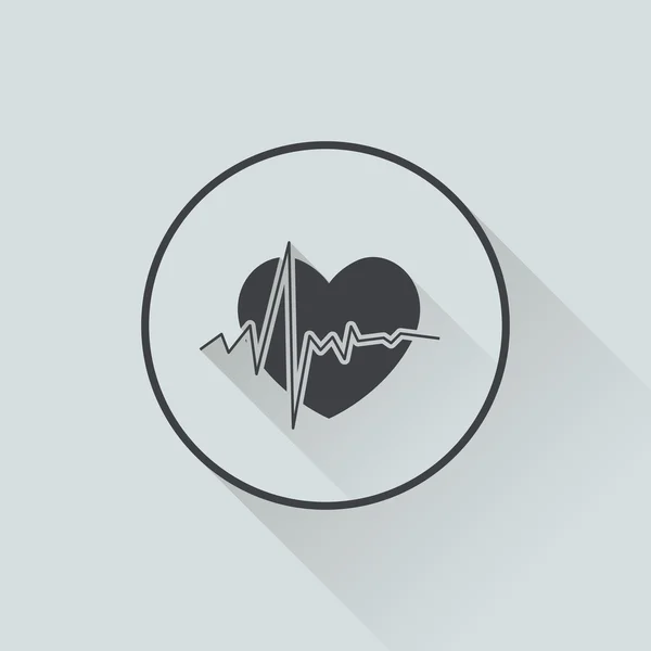 Ícone do coração em design plano wihh sombra longa — Vetor de Stock
