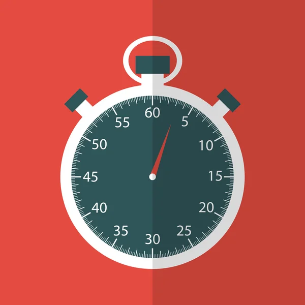 Stopwatch in flat design on red backfround — Stock Vector