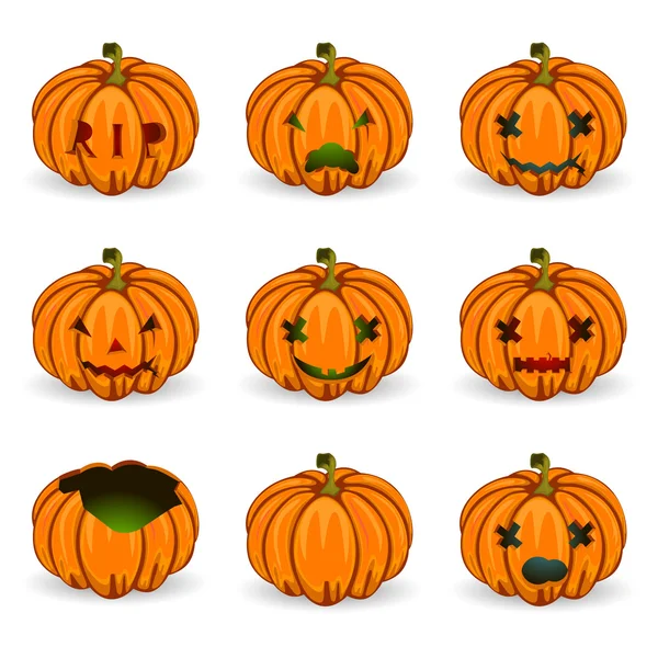 Halloween pumkins vecteur orange icônes ensemble — Image vectorielle