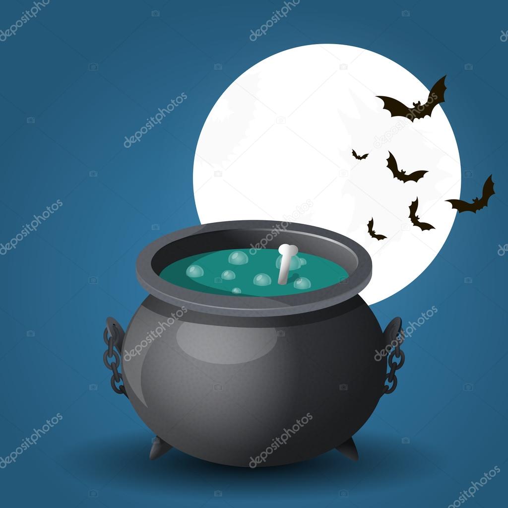 Illustration of witches cauldron on background