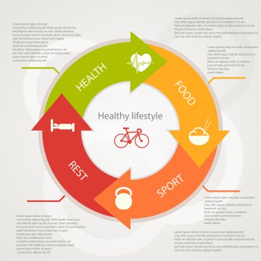 Sağlık yaşam tarzı Infographic Flat çizimi tasarlanmış