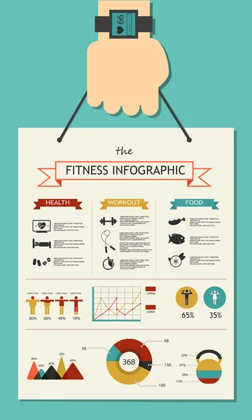 Fitness infographic in flat ontworpen met hand — Wektor stockowy