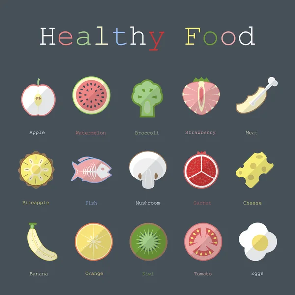 Illustration d'aliments sains dans un design plat avec texte — Image vectorielle