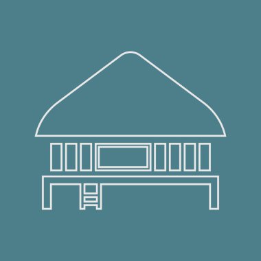 Tropikal yaz vektör çizim - palmiye ağacı ve sahil evi