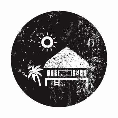 Tropikal yaz vektör çizim - palmiye ağacı ve sahil evi