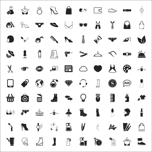 Мода 100 іконок універсальний набір для веб і мобільних пристроїв — стоковий вектор