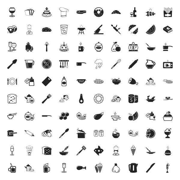 Cuisine 100 icônes ensemble pour web — Image vectorielle