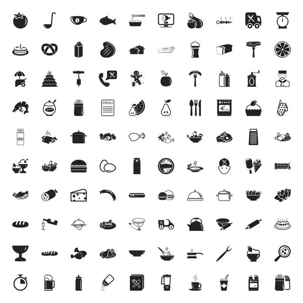 Alimentos 100 iconos establecidos para la web — Vector de stock