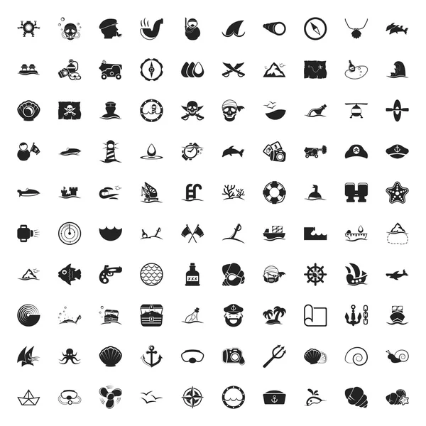 Set universal mar 100 iconos para web y móvil plana — Vector de stock