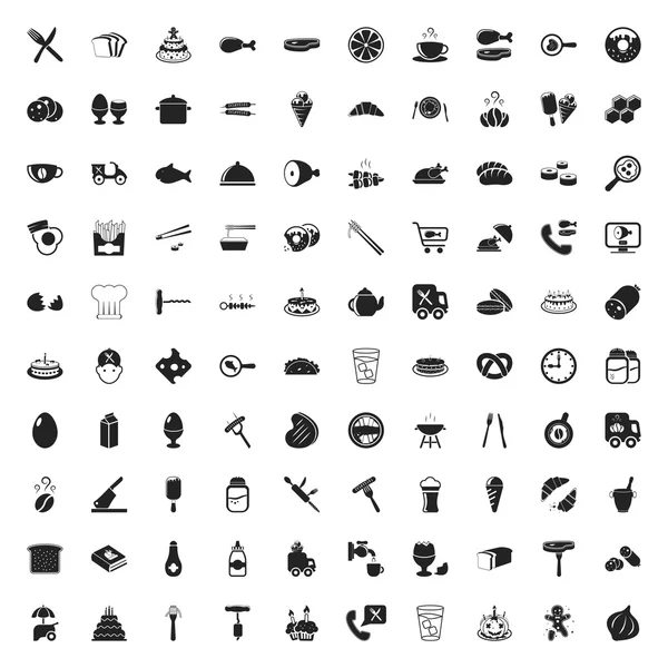 Alimentos 100 iconos establecidos para la web — Vector de stock