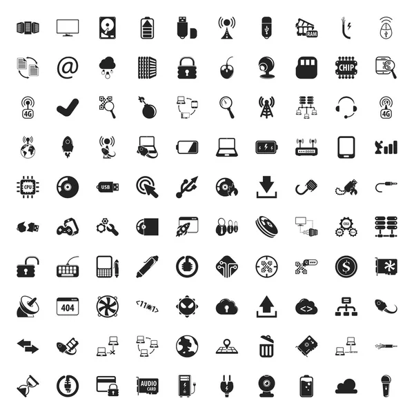 Ordenador 100 iconos configurados para web — Vector de stock