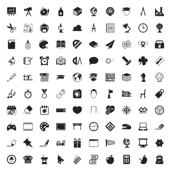 Educación 100 iconos establecidos para la web — Vector de stock