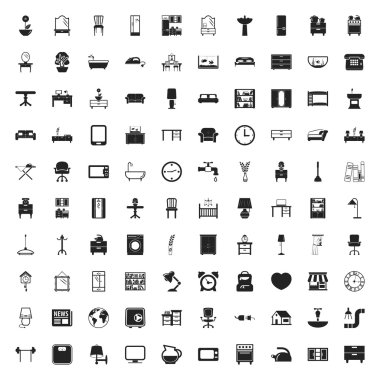 web için mobilya 100 Icons set 