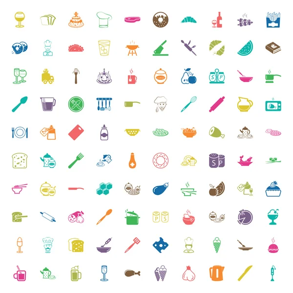 Cocina 100 iconos conjunto para web — Vector de stock