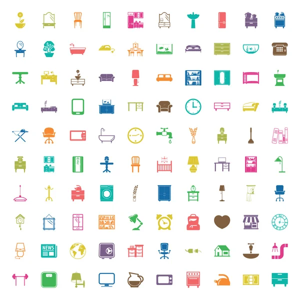 Muebles 100 iconos para web — Vector de stock