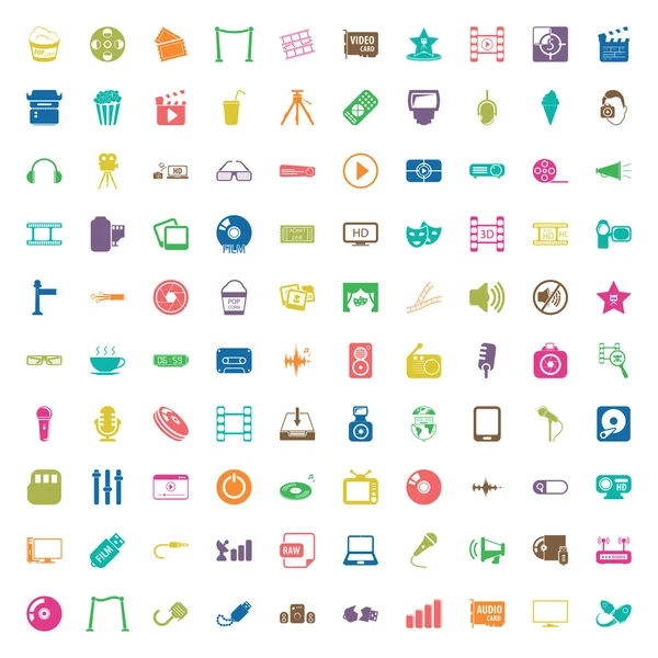 Cine 100 iconos para web — Vector de stock