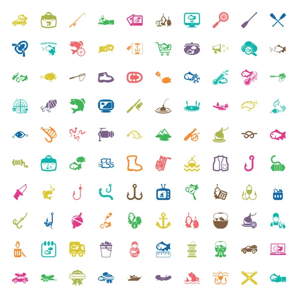 100 ikon rybářská sada pro web — Stockový vektor