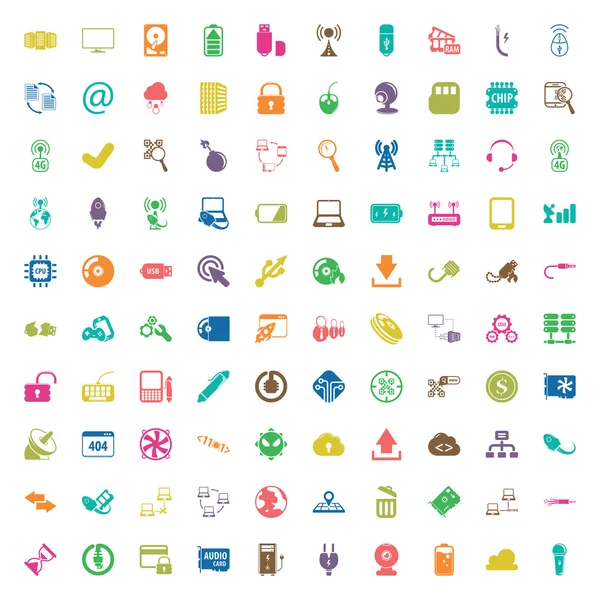 Computer 100 Icons für das Web — Stockvektor