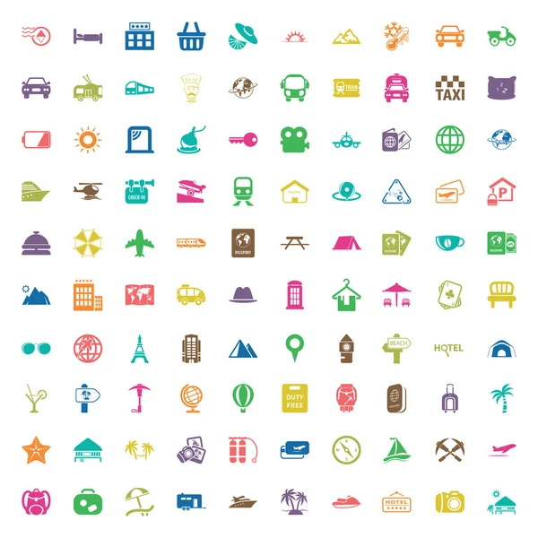 Viaje 100 iconos establecidos para la web — Vector de stock