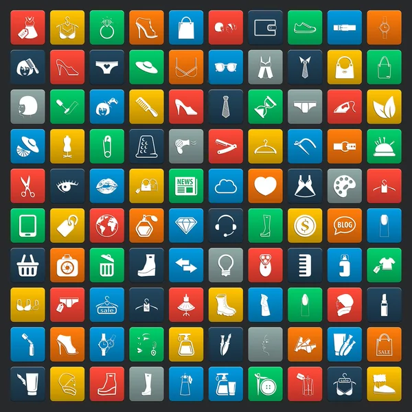 Moda 100 ícones conjunto universal para web e celular —  Vetores de Stock