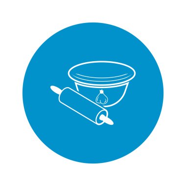 Beyaz arka plan üzerinde haddeleme pin ve kase simgesi