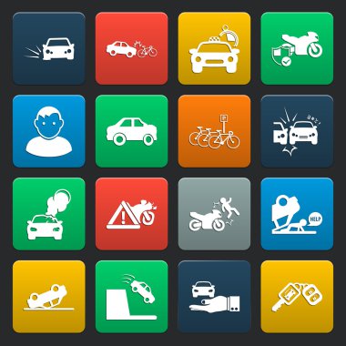 Araba, kaza 16 basit simgeler web için ayarla.