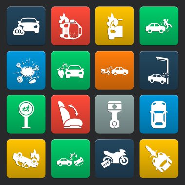 Araba, kaza 16 basit simgeler web için ayarla.