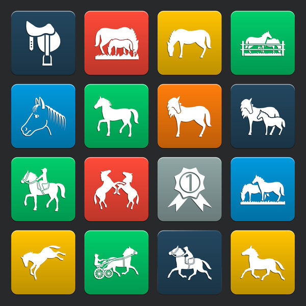  horse 16 simple icons set for web