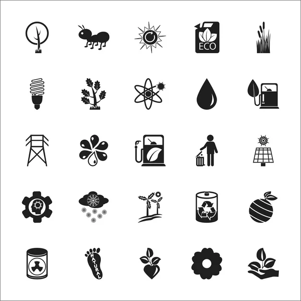 Bio, eko, Bio, přírodní 25 černá, jednoduché ikony nastavené pro web — Stockový vektor