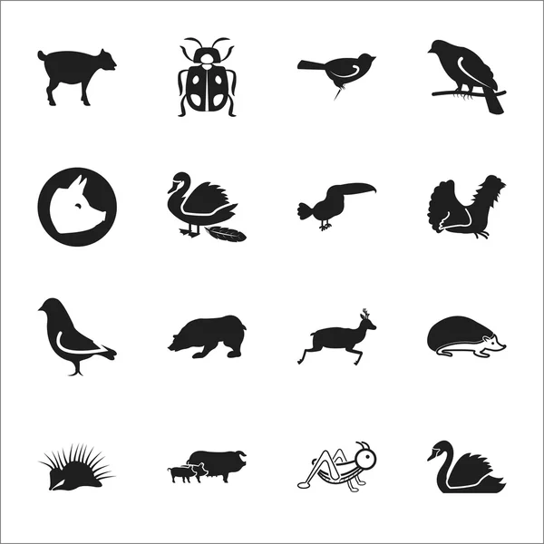 Тварина, птах 16 чорних простих іконок, встановлених для Інтернету — стоковий вектор