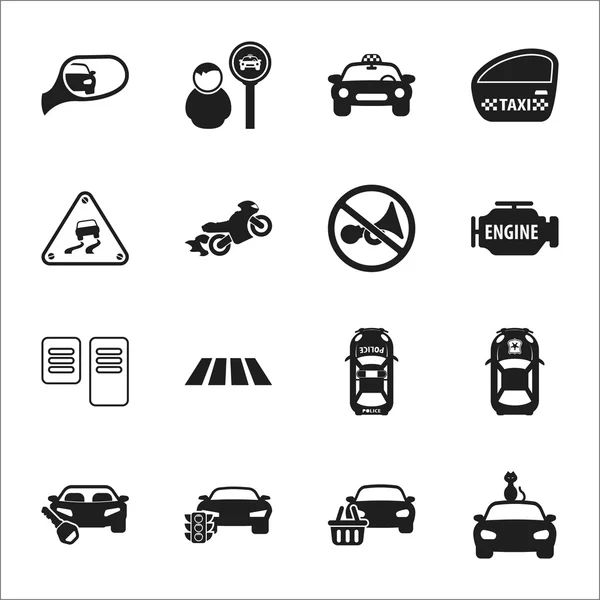 Car, accident 16 black simple icons set for web — Stock Vector