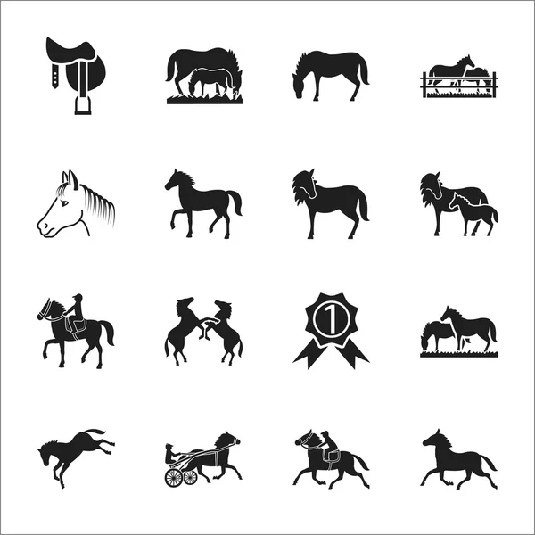 Кінь 16 чорних простих іконок, встановлених для Інтернету — стоковий вектор