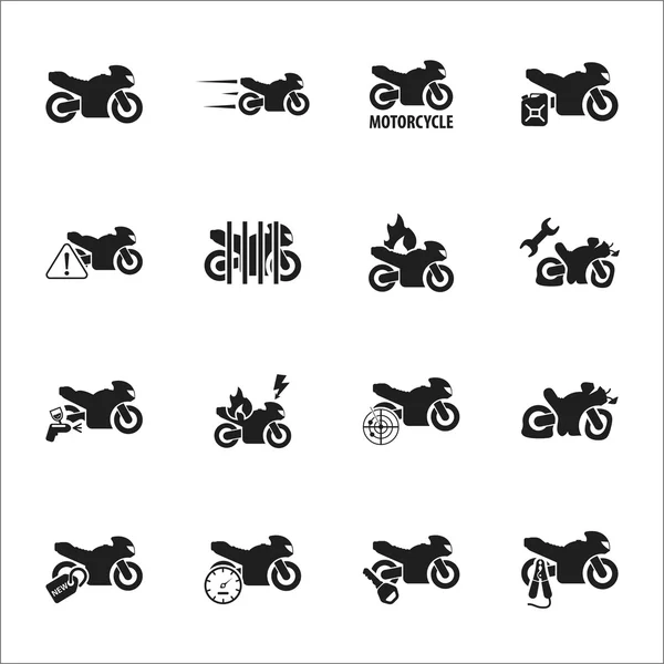 Motoryzacja, motocykl 16 czarny prostych ikon dla sieci web — Wektor stockowy