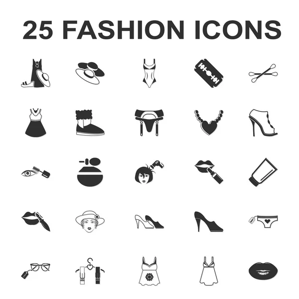Bellezza, shopping, moda 25 nero semplice icona set per il web — Vettoriale Stock