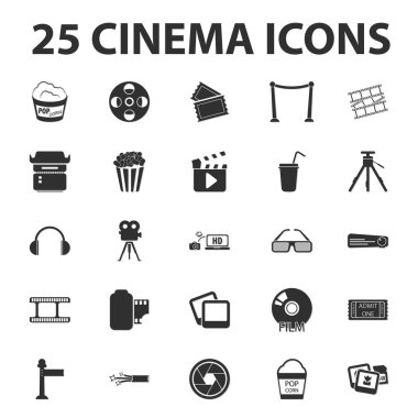 Sinema, film, medya 25 siyah basit simgeler web için ayarla