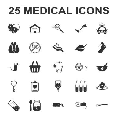 ilaç, bakım, hastane 25 siyah basit simgeler web için ayarla