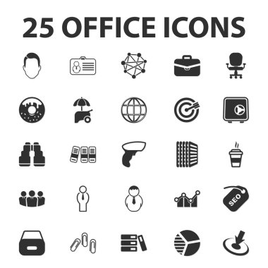 İş, finans, office 25 siyah basit simgeler kümesi web için