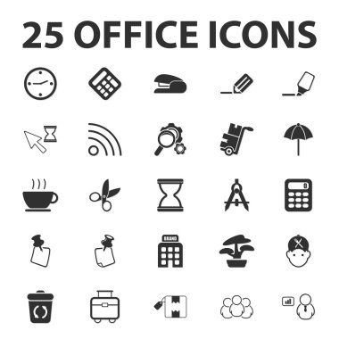 İş, finans, office 25 siyah basit simgeler kümesi web için