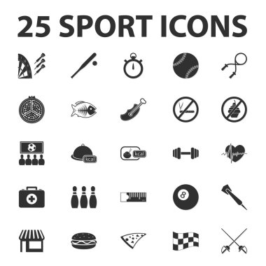 Spor, fitness 25 siyah basit simgeler web için ayarla.