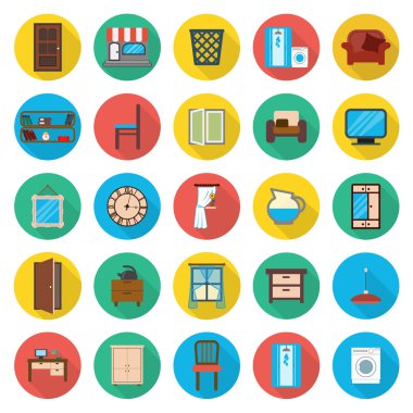 Mobilya, iç 25 düz simgeler web için ayarla.