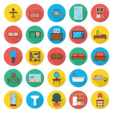 Mobilya, iç 25 düz simgeler web için ayarla.