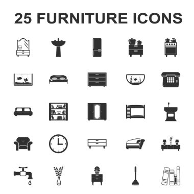 Mobilya, iç 25 siyah basit simgeler web için ayarla.