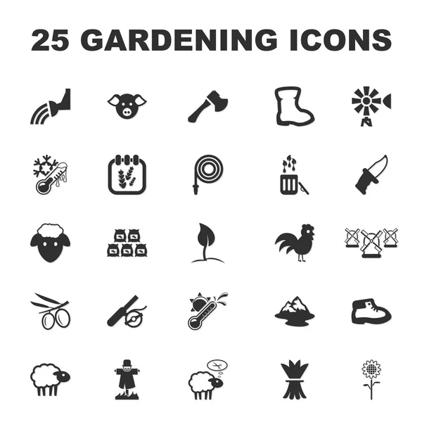 Fattoria, giardinaggio 25 nero semplici icone set per il web — Vettoriale Stock