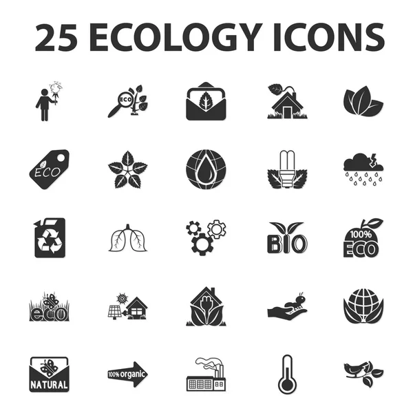 Ecologia, natura, bio 25 nero semplici icone set per il web — Vettoriale Stock
