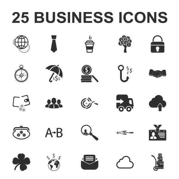 Biznes, finanse, biuro 25 czarne proste ikony zestaw dla sieci web — Wektor stockowy