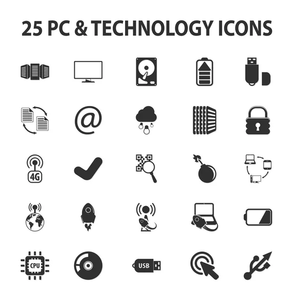 Komputer, technologia, pc 25 czarny prostych ikon dla sieci web — Wektor stockowy