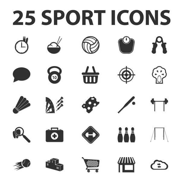 Sport, fitness 25 czarny prostych ikon zestaw dla sieci web — Wektor stockowy